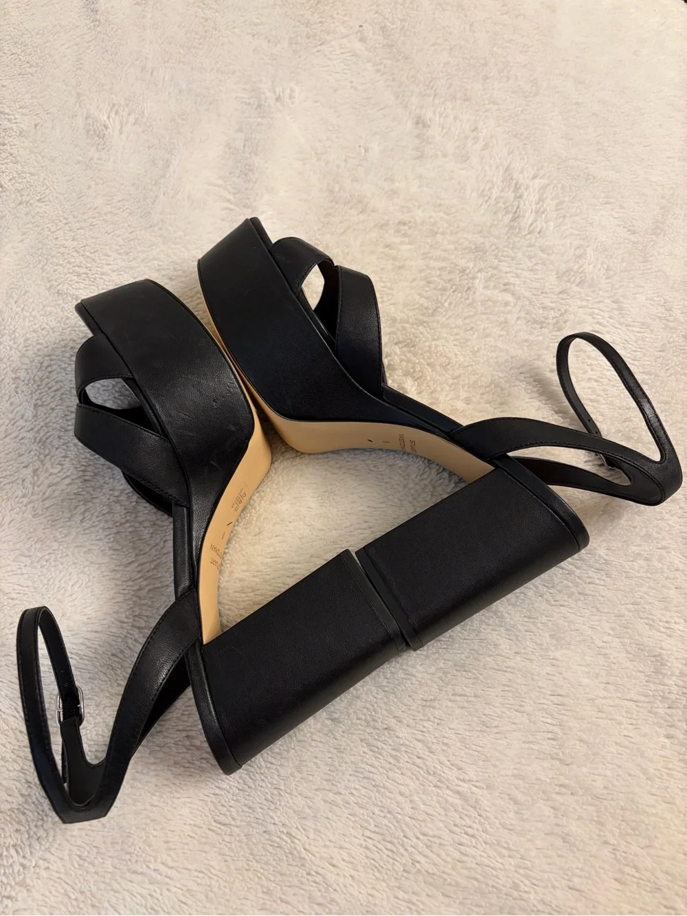 NEW Stuart Weitzman 9 Miami Platform Sandal block heel black open toe leather
